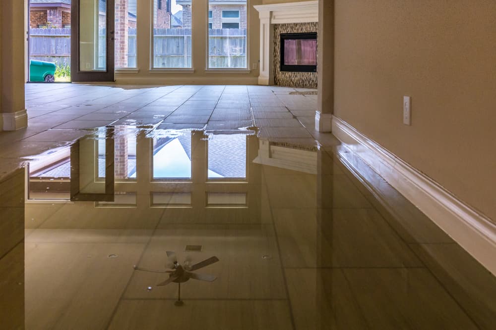 Water on the floor of a house due to flooding