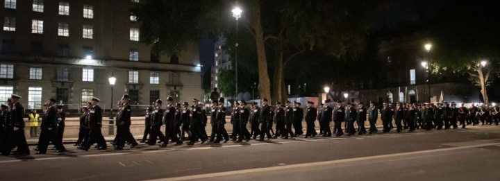 A night-time rehearsal in London for the State Funeral procession
