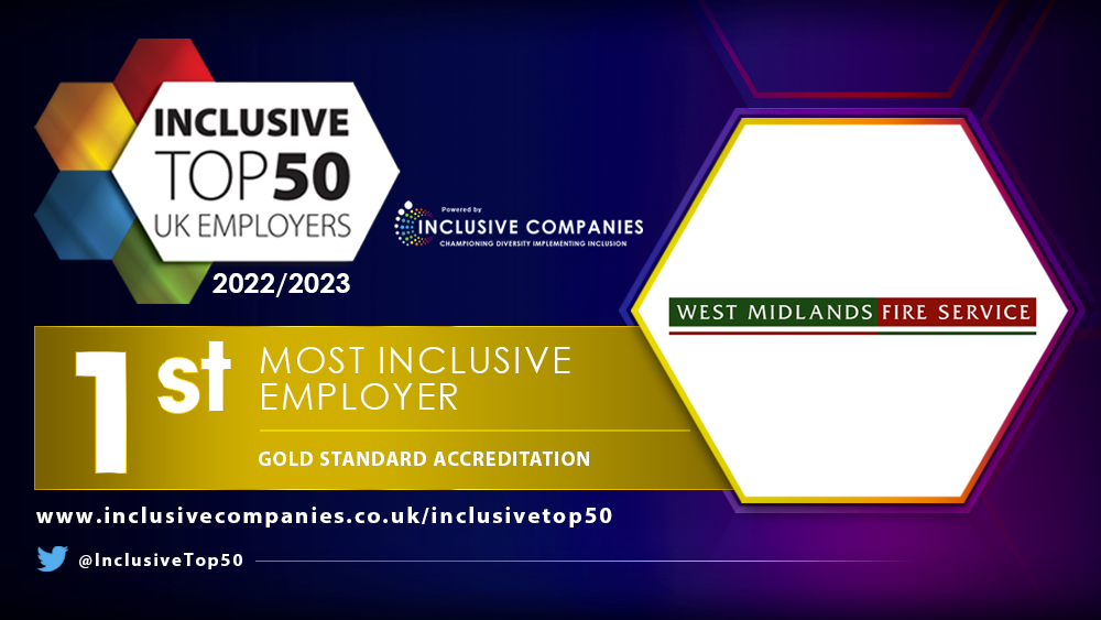 Graphic announcing WMFS as first place and most inclusive UK employer.