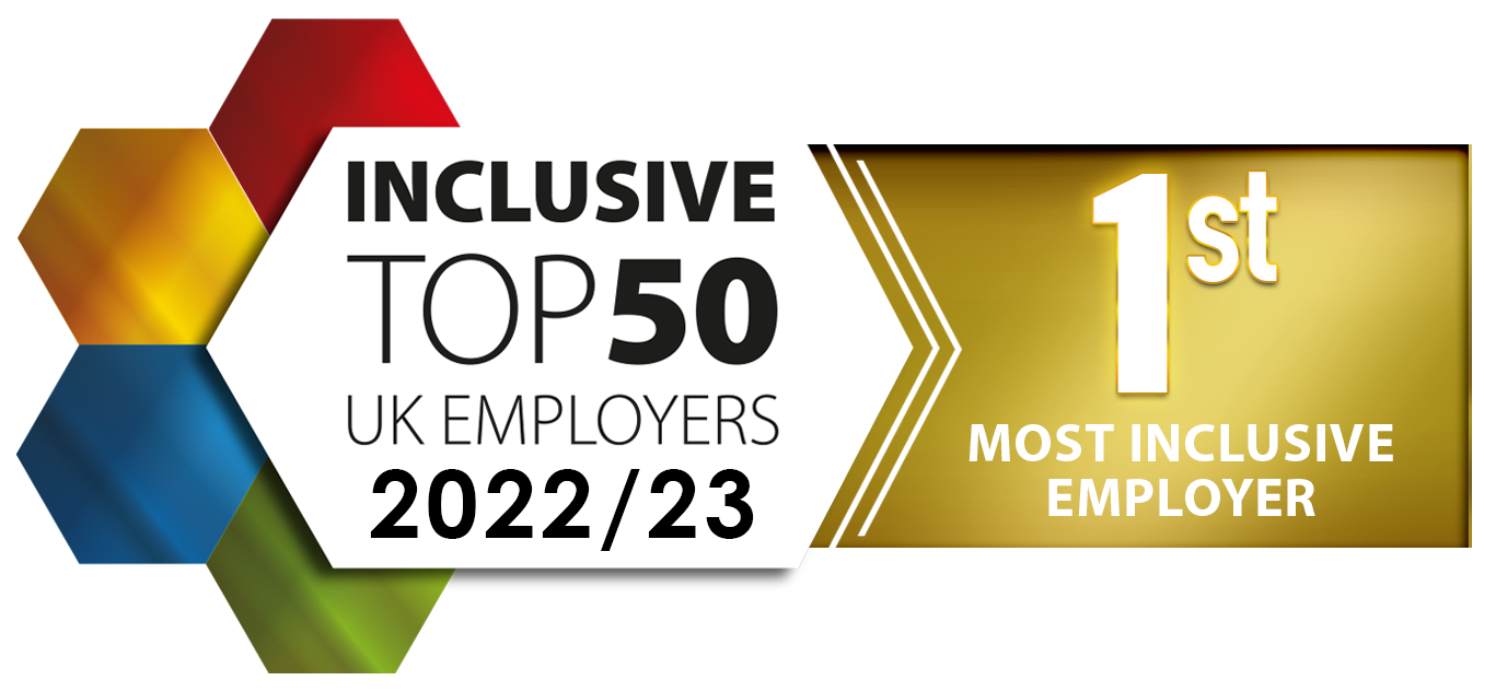 Banner announcing 1st place in most inclusive UK employers