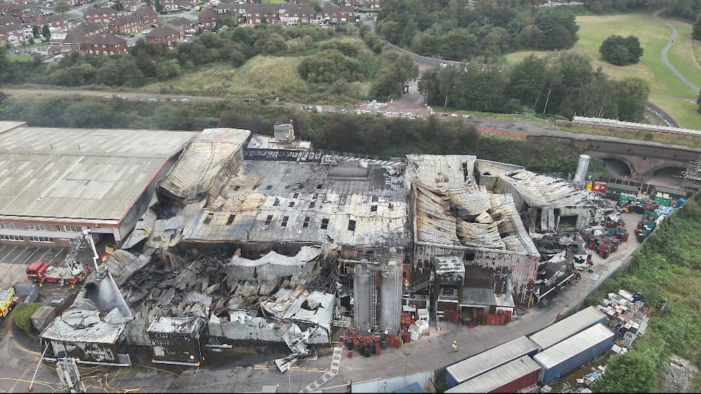 An aerial photograph of the fire in Netherton.