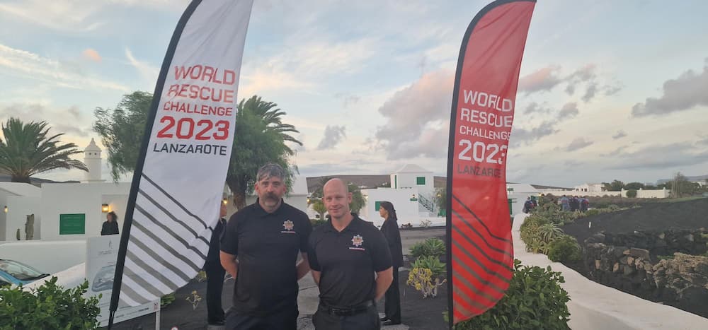 Firefighters Andrew Connolly and Lee Renenhan at the World Rescue Challenge 2023