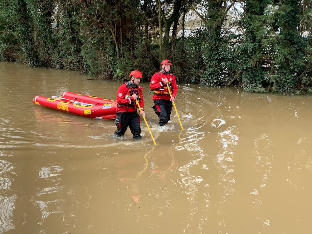 WMFS technical rescue firefighters at the scene in Nottinghamshire after local flooding