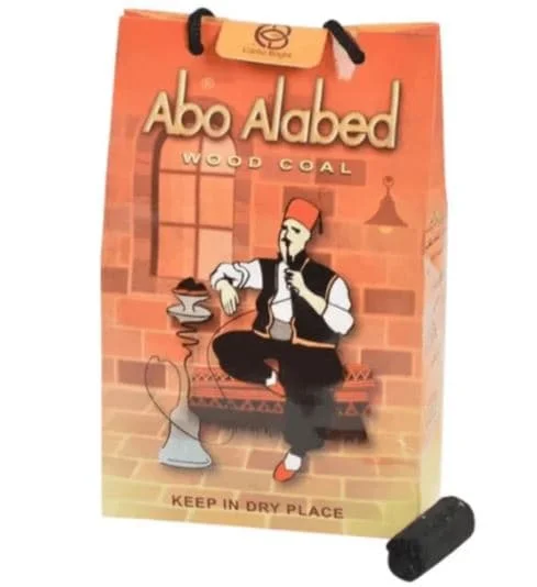 An orange package of Abo Alabed wood coal